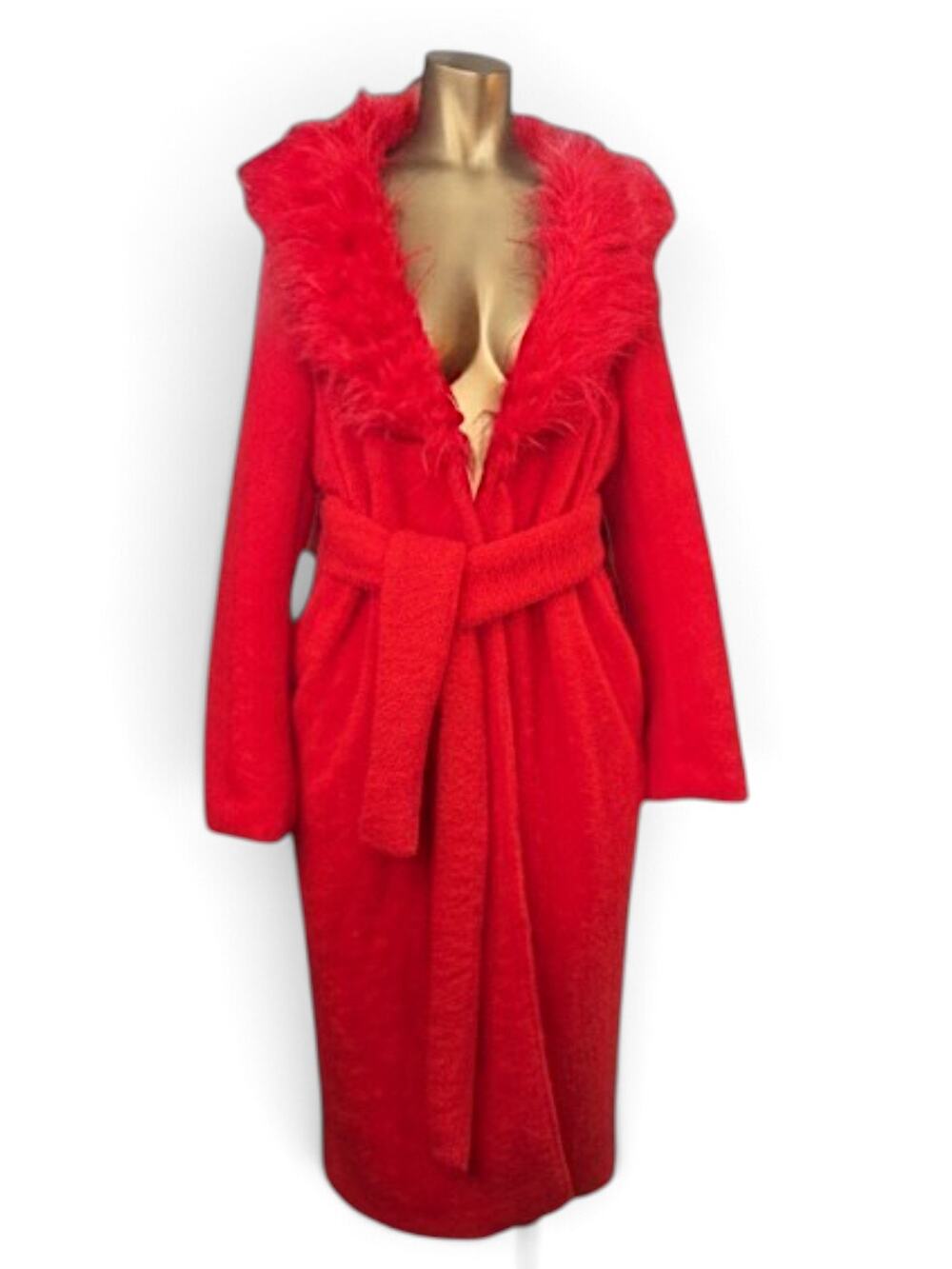 Winter Hearts Faux Fur Coat Red Teddy Long Coat M/L NWOT